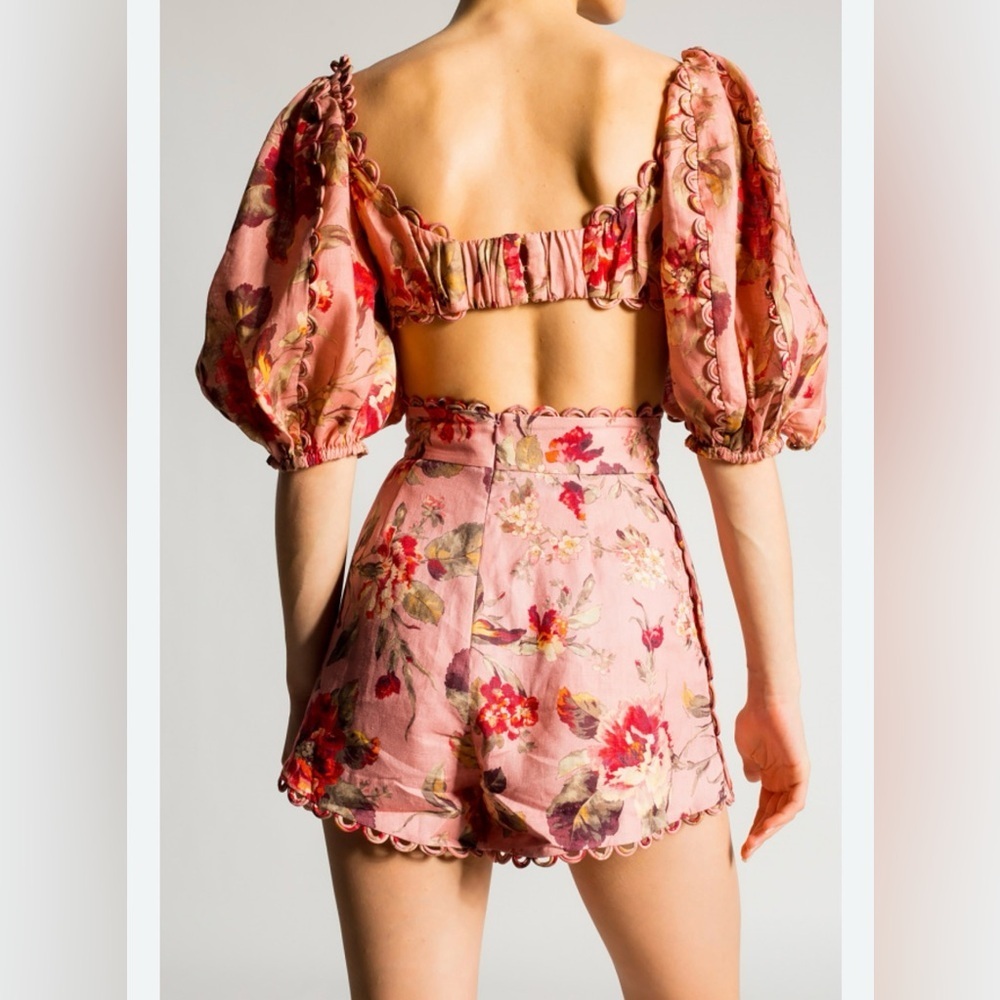 Zimmermann Cassia Cropped Scalloped Floral Print linen Top size 1 - Picture 3 of 8